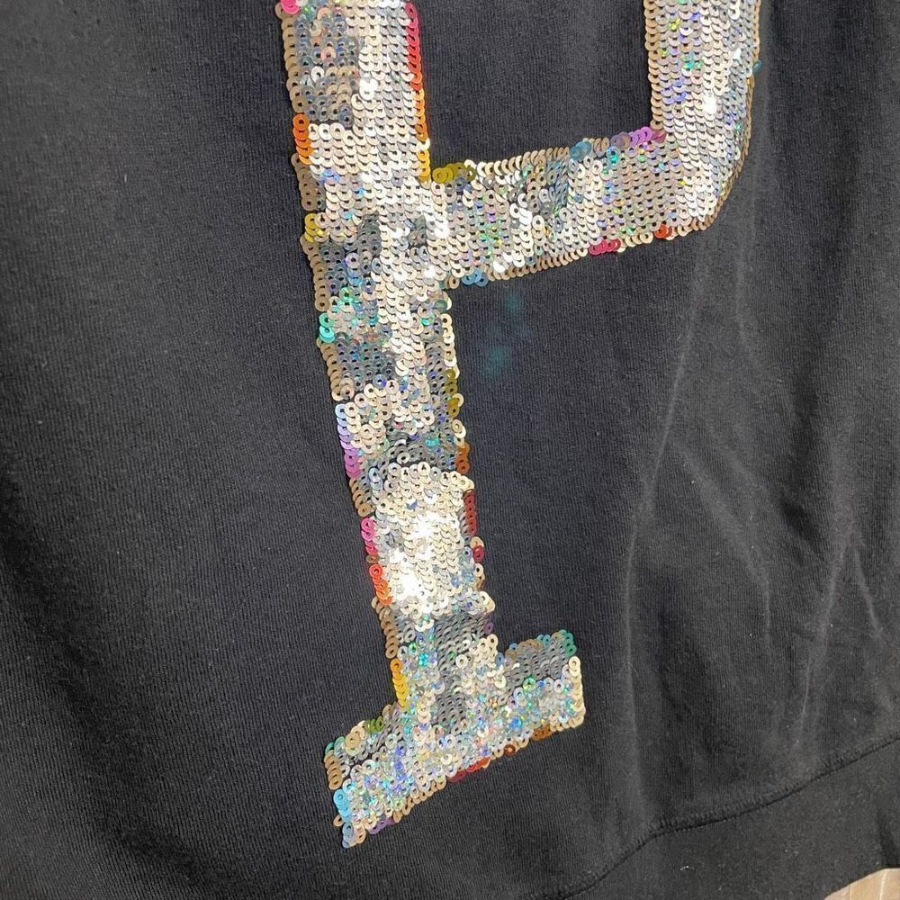 PINK Victorias Secret RARE Black Holographic Rainbow Sequin P Zip Sweater, Large - Picture 6 of 6